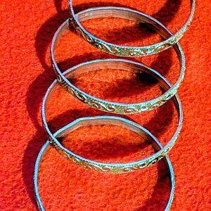 Vintage Gold-Tone Engraved Bangle Set (4pcs) – Textured Scroll Design